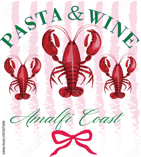 Euro Summer abstract lemon lobster cute wavy slogan trendy wine vino red glass cocktail bow cute checker modern trending Tee t-shirt logo slogan graphic artwork typography tote badge emblem sketch