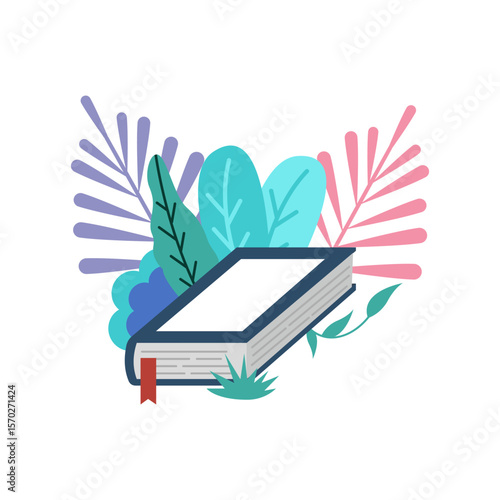 Book festival concept of a open huge book with nature theme. Vector illustration, poster and banner