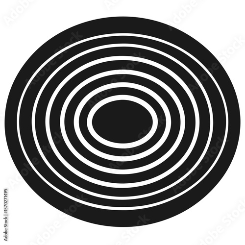 Abstract concentric elliptical shapes with vibrant color accents on a clean white background