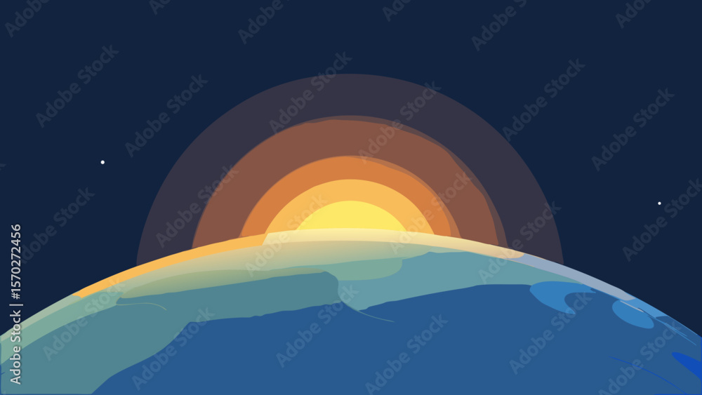 Obraz premium Sunrise Earth A Minimalist Illustration of Planetary Dawn