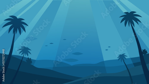 Submerged Paradise Underwater Palm Trees and Sunbeams