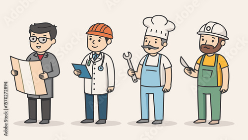 Father professions icon set – engineer, doctor, chef, vector pack