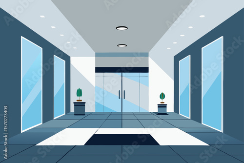 Empty modern interior architecture with a 3D rendered building corridor, window, and light