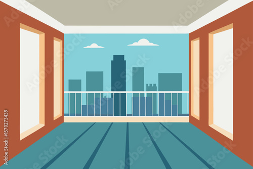 Empty interior room with large windows, light wood floor, and nobody inside, offering a spacious new home design