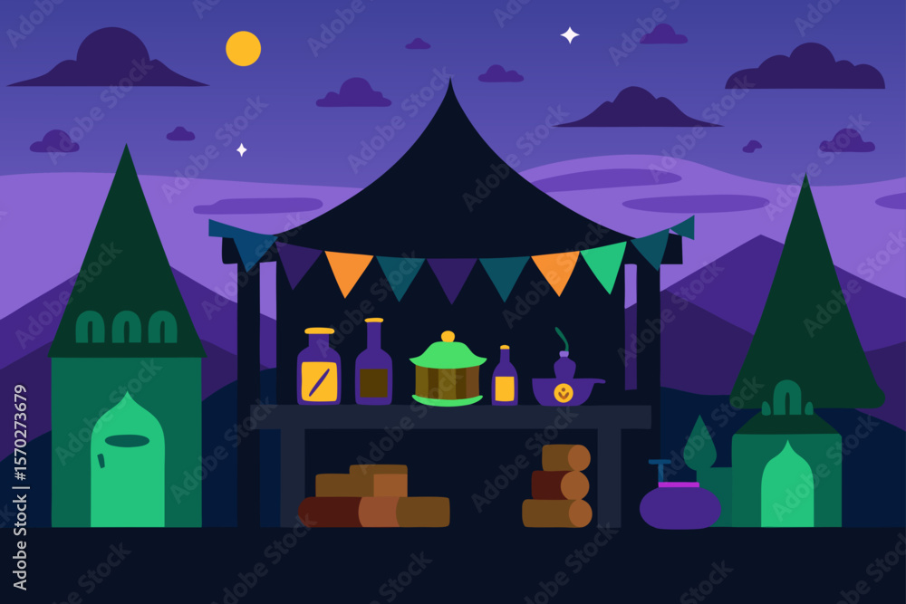 Night Market Scene Enchanting Night Bazaar Illustration Night Market Scene Enchanting Night Bazaar Illustration