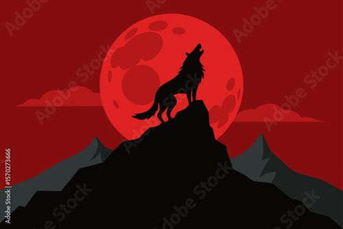 A lone wolf howling at the moon, a striking silhouette against the night sky