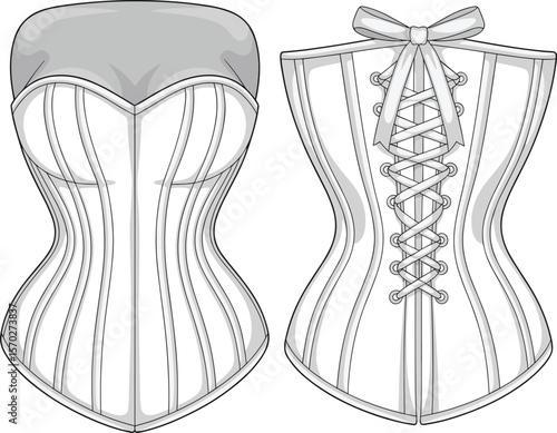 Structured Corset Top Flat Fashion Sketch with Sweetheart Neckline and Decorative Back Lacing, Ideal for Lingerie and Shapewear Designs