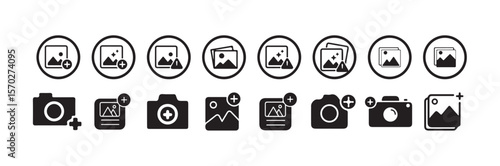 Add photo icon. Upload picture vector set. Import image isolated on white background, add photo gallery icon design, vector illustration eps 10.