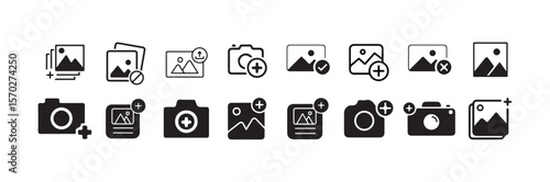 Add photo icon, flat, camera icon with plus, add picture button, Image Upload Icon with Plus Sign, Vector illustration eps 10.