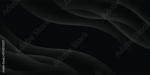 Abstract futuristic dark black background with waved design. Realistic 3d wallpaper with luxury flowing lines. Elegant backdrop for poster, website