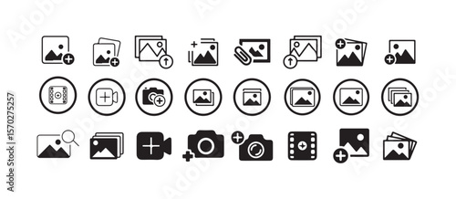Add photo icon, flat, camera icon with plus, add picture button, Image Upload Icon with Plus Sign, Vector illustration eps 10.