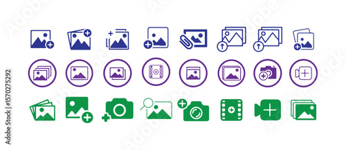 Add photo icon, flat, camera icon with plus, add picture button, Photo icon, vector illustration  eps 10.
