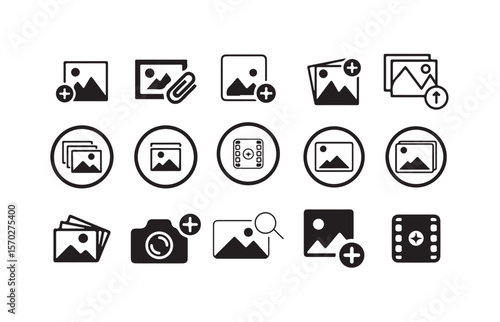 Add photo gallery icon design, Set of add photo vector icons. Attach new image or picture, vector illustration eps 10.