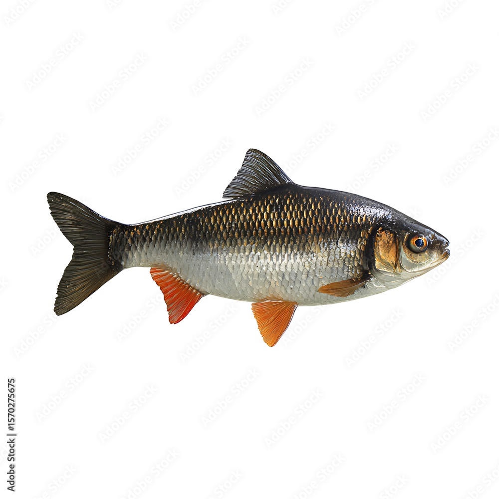 Fototapeta premium Side view of a fish against a plain white background.