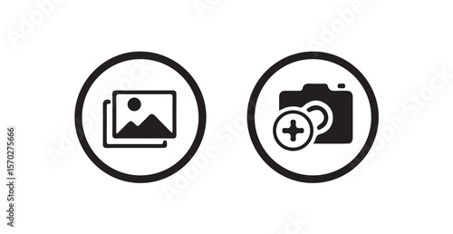 Add photo icon, flat, camera icon with plus, add picture button, Image Upload Icon with Plus Sign, Vector illustration eps 10.