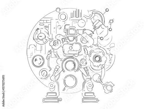 Intricate mechanical design in a circular layout.