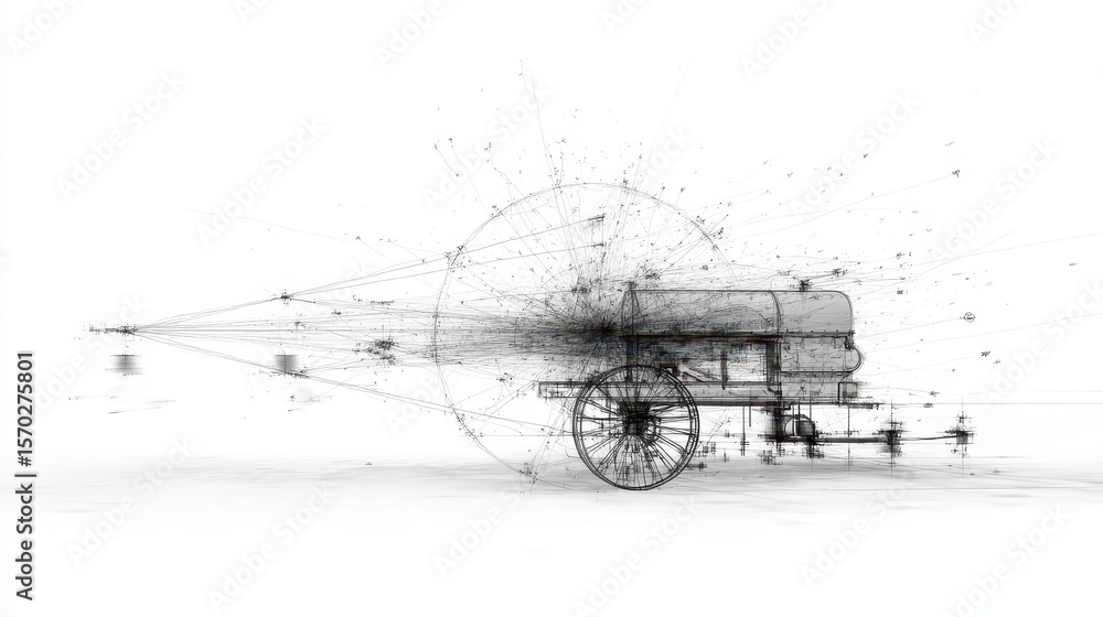 Obraz premium Detailed drawing of a vintage wagon.