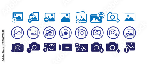 Add photo icon. Upload picture vector set. Import image isolated on white background, add photo gallery icon design, vector illustration eps 10.
