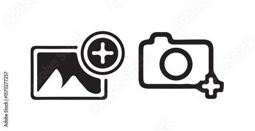 Add photo icon. Upload picture vector set. Import image isolated on white background, add photo gallery icon design, vector illustration eps 10.