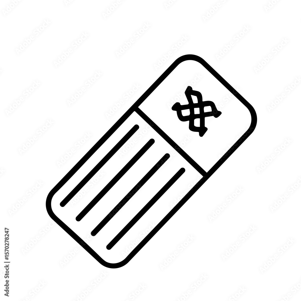 Obraz premium A simple line drawing of a rectangular eraser with a textured detail.