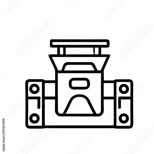 Simple black and white line drawing of a fortified, industrial structure.