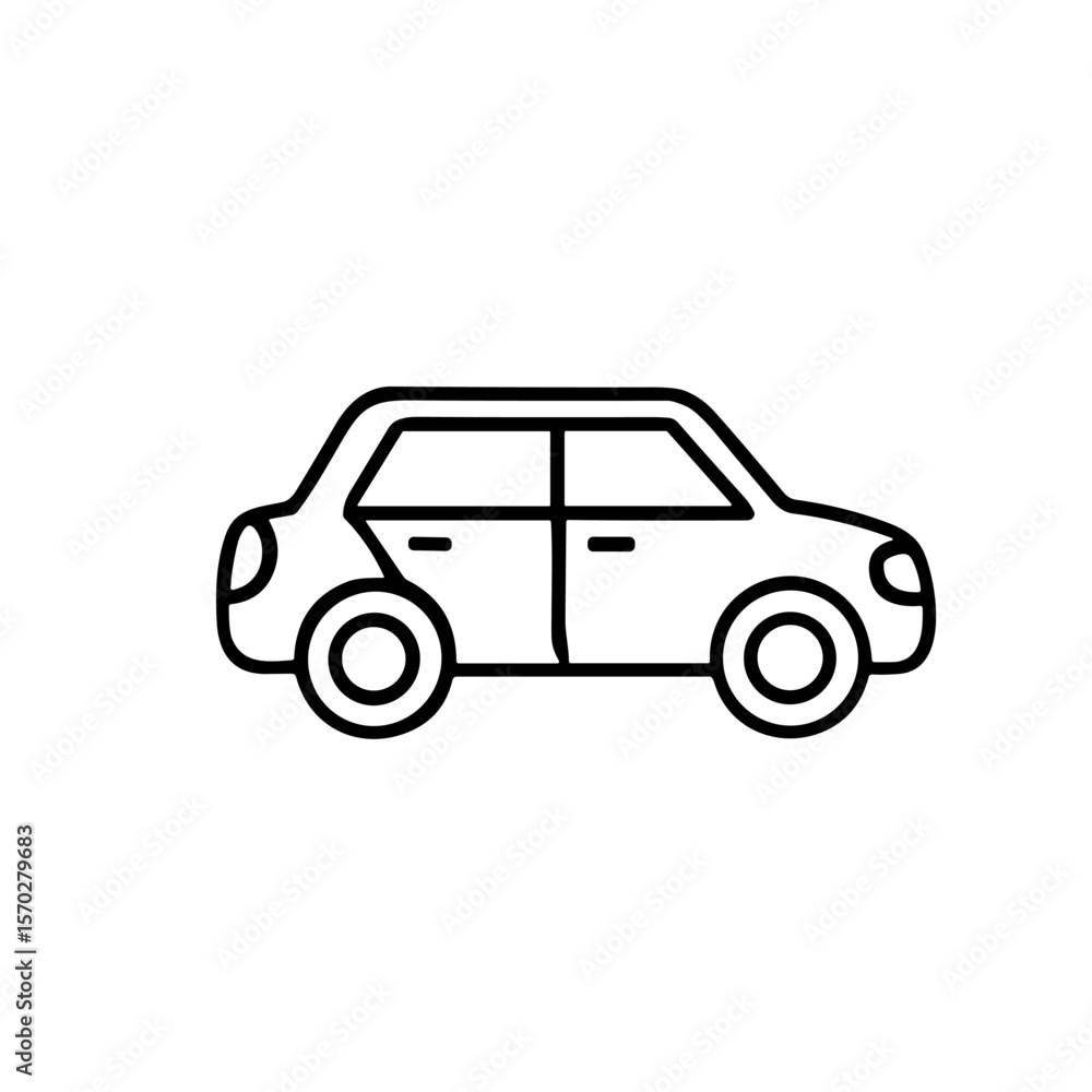 Simple line drawing of a compact sedan car, side profile view. Simple line drawing of a compact sedan car, side profile view.