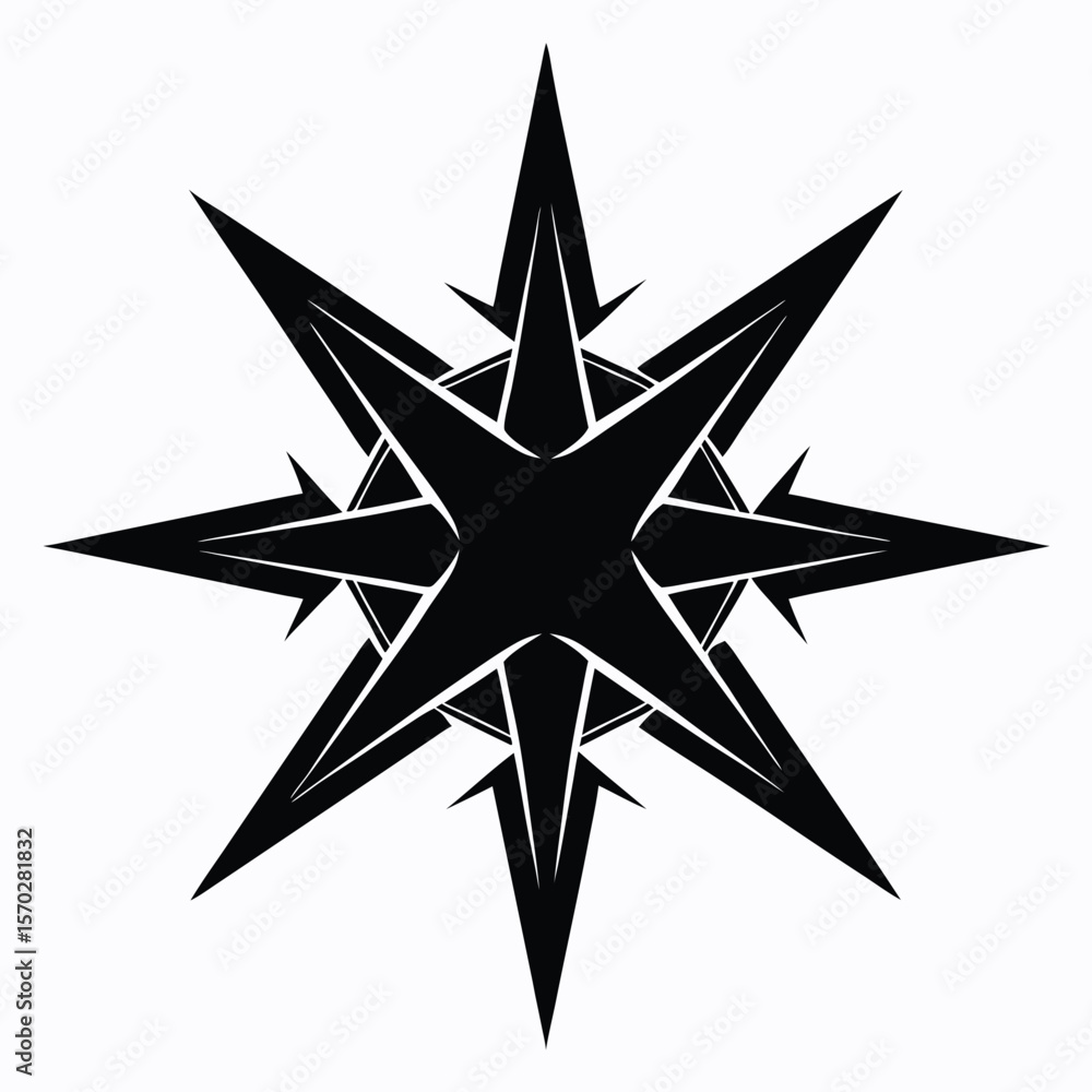 Fototapeta premium Abstract geometric starburst shape with sharp elongated points on a white background