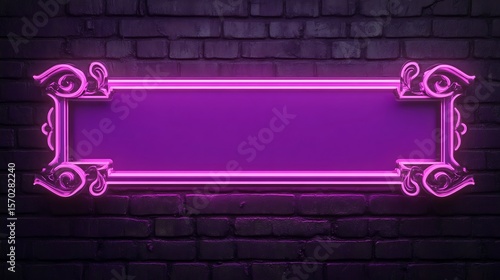 Neon pink sign on dark brick wall