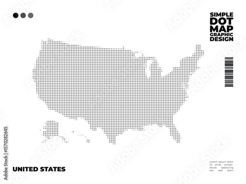 Minimalist and simple monochrome dot map of United State