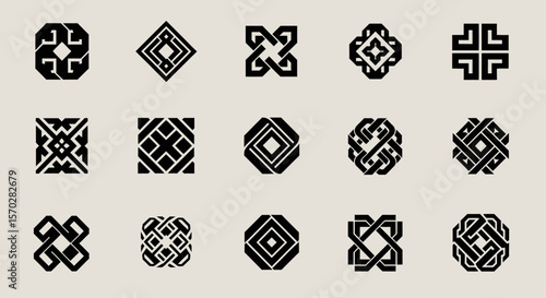 Abstract Geometric Knot and Square Logo Elements
