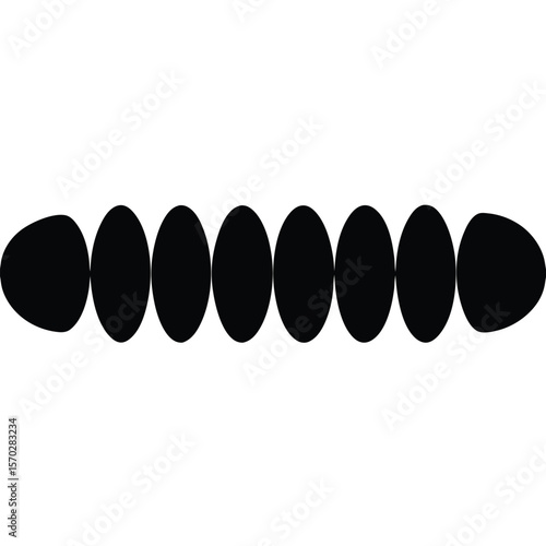 Abstract pattern of thin black ellipses repeated in a row on a white background