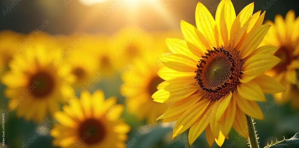 Obraz premium Sunflowers Glistening with Morning Dew A Breathtaking Close-Up of Radiant Botany