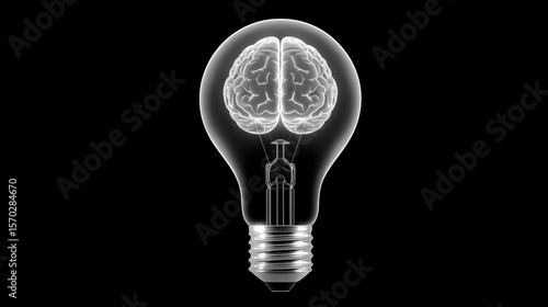A unique fusion of a light bulb and a human brain, symbolizing creativity and innovative thinking in technology.