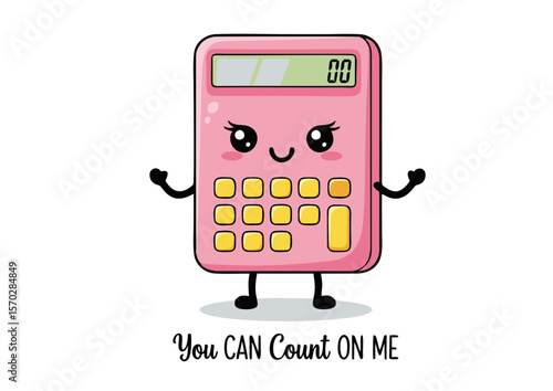 Cute Pink Calculator Character with Smiling Face and Arms Ready to Help.