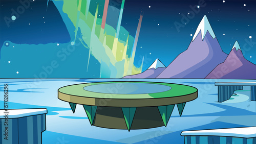 Aurora Borealis Over Frozen Ice Podium.
