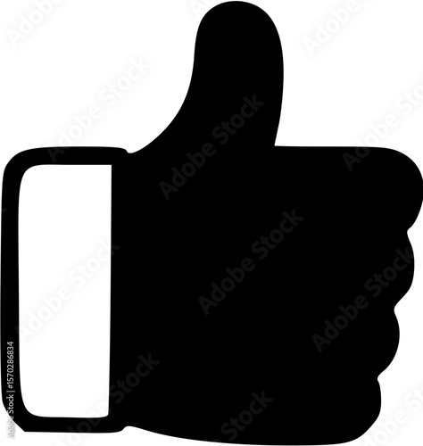 Black Silhouette Hand Giving Thumbs Up Gesture, Isolated on White Background.