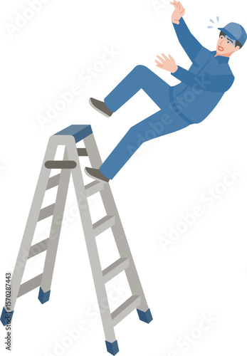 脚立から踏み外す男性作業員