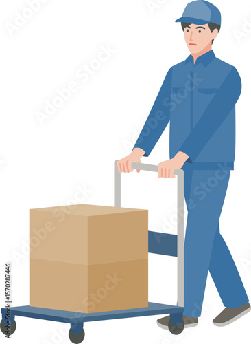 荷物を運ぶ配達業者の男性のイラスト