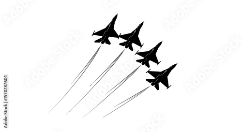 Black Silhouette of Four Fighter Jets in Formation Flight