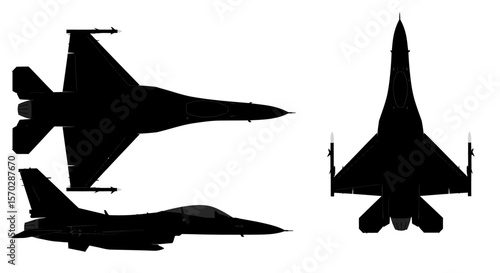Multiple Angle Silhouette of a Fighter Jet