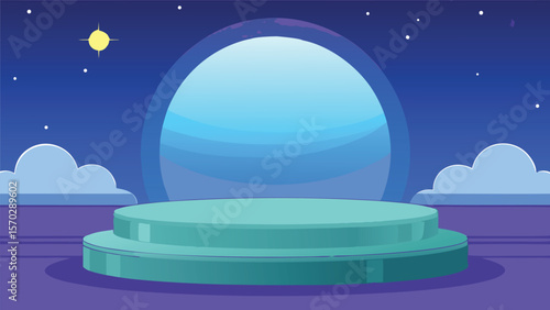 Glowing Circular Podium Under Night Sky.