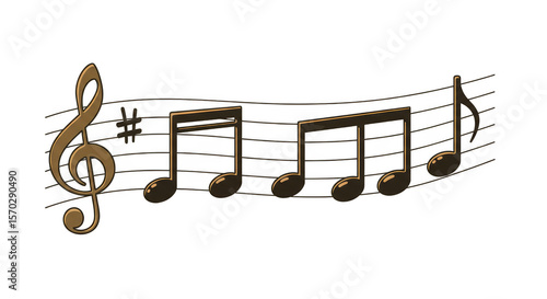 3D Musical Note with Treble Clef Harmony Melody on Transparent PNG