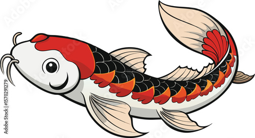 Ink Brush Japanese Style Koi Fish Art.
