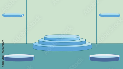 Minimal Floating Glass Discs Podium Design.