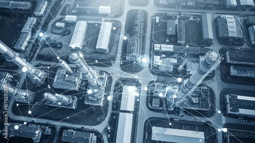 Aerial View of Industrial Area Connected by Network