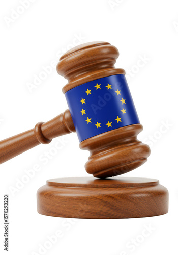 3D Rendering Europe Gavel Law Court Wooden on Transparent Background