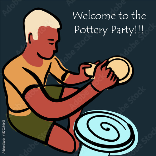 Pottery workshop flyer concept, invitation, pottery party. Hand drawn flat vector illustration