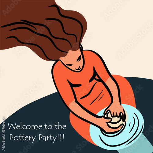 Pottery workshop flyer concept, invitation, pottery party. Hand drawn flat vector illustration