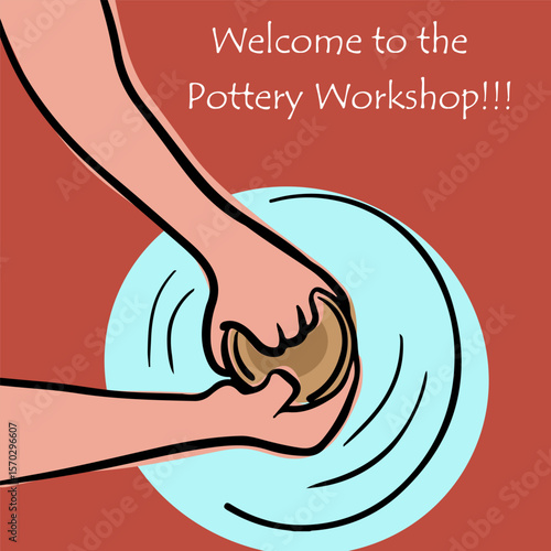 Pottery workshop flyer concept, invitation, pottery party. Hand drawn flat vector illustration