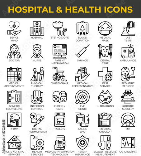 Hospital and Health Icons A Comprehensive Collection of Medical Symbols.